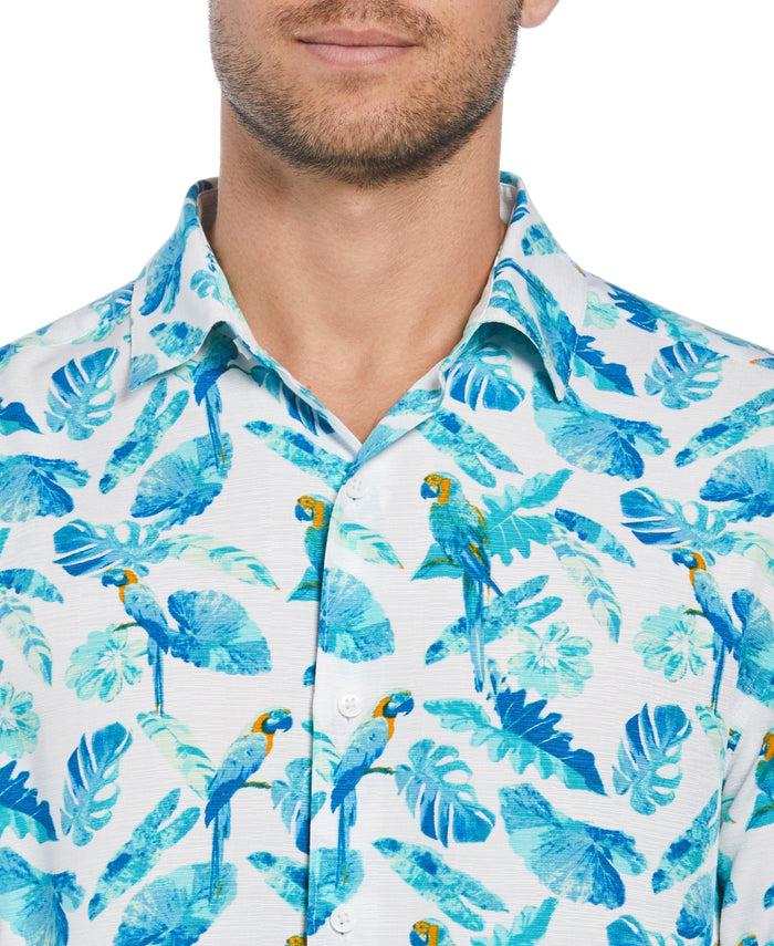 Cubavera Tropical Parrot Print Shirt Brilliant White