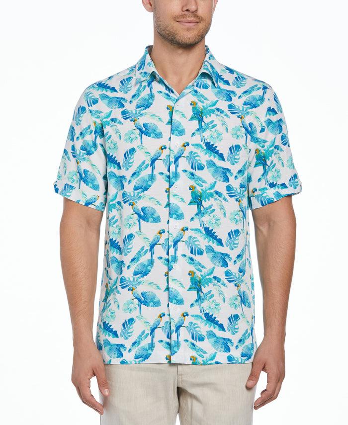cubavera Tropical Parrot Print Shirt Brilliant White