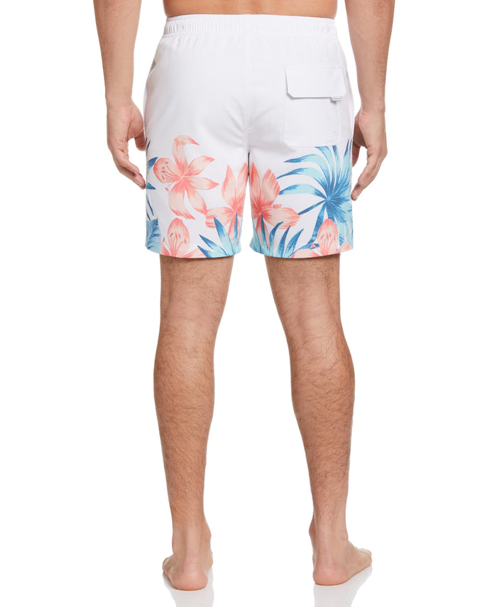 Cubavera Tropical Placement Print 7" Swim Trunks Brilliant White