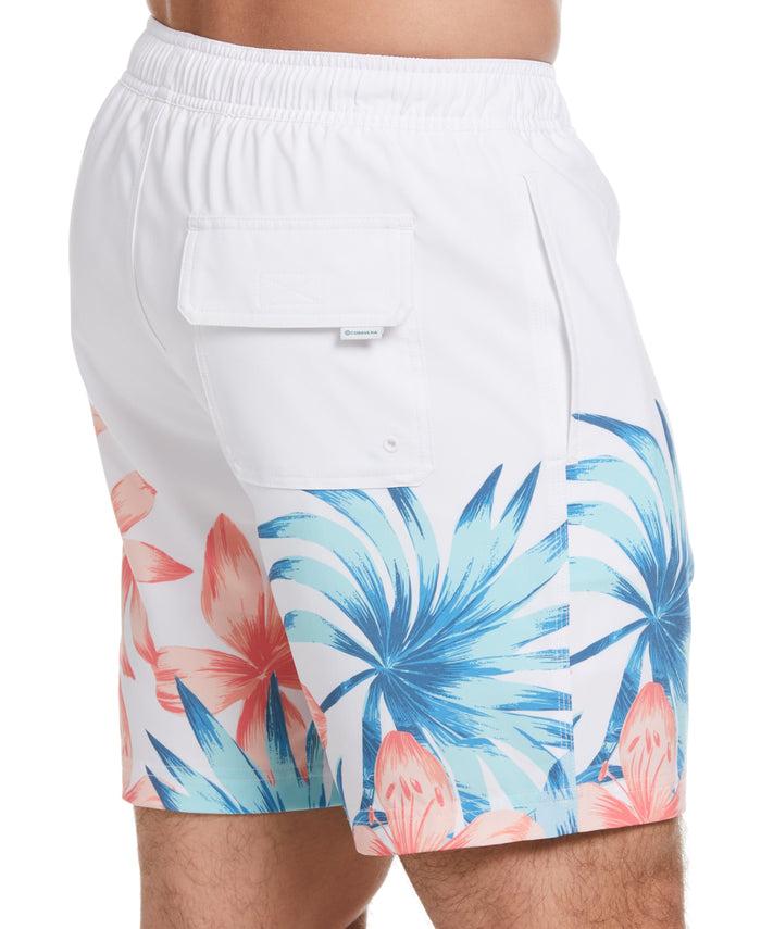 Cubavera Tropical Placement Print 7" Swim Trunks Brilliant White