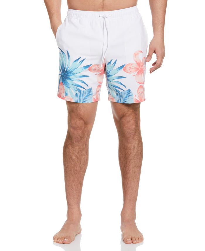 cubavera Tropical Placement Print 7" Swim Trunks Brilliant White