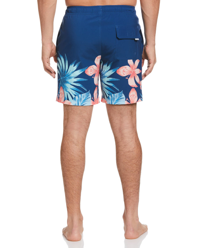 Cubavera Tropical Placement Print 7" Swim Trunks Navy Peony