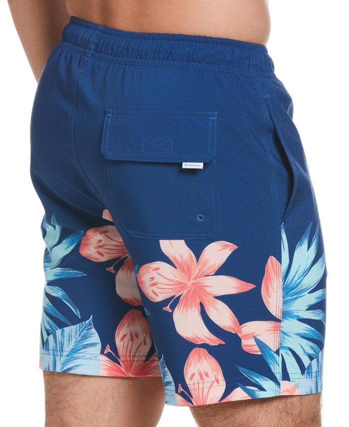 Cubavera Tropical Placement Print 7" Swim Trunks Navy Peony