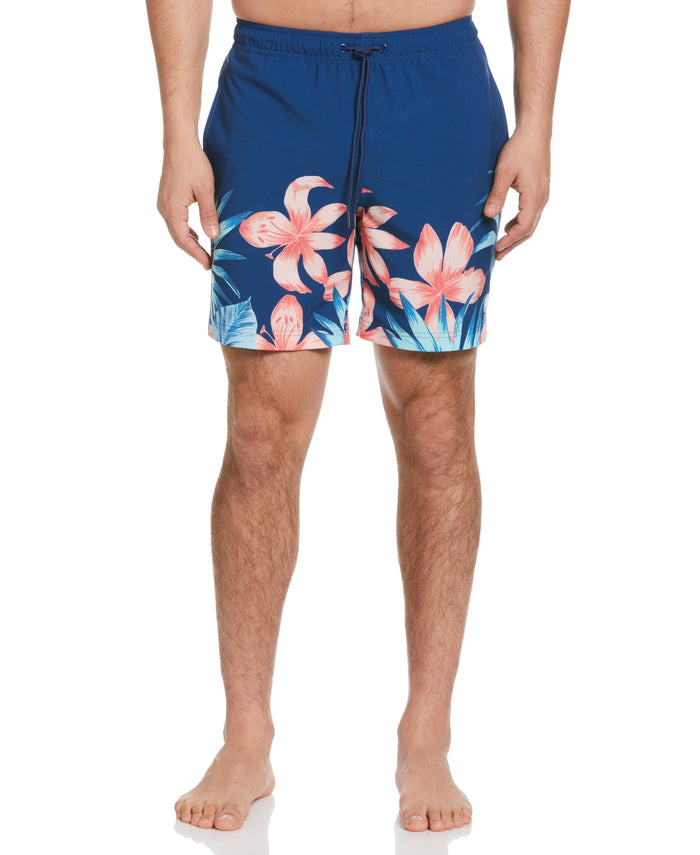 cubavera Tropical Placement Print 7" Swim Trunks Navy Peony