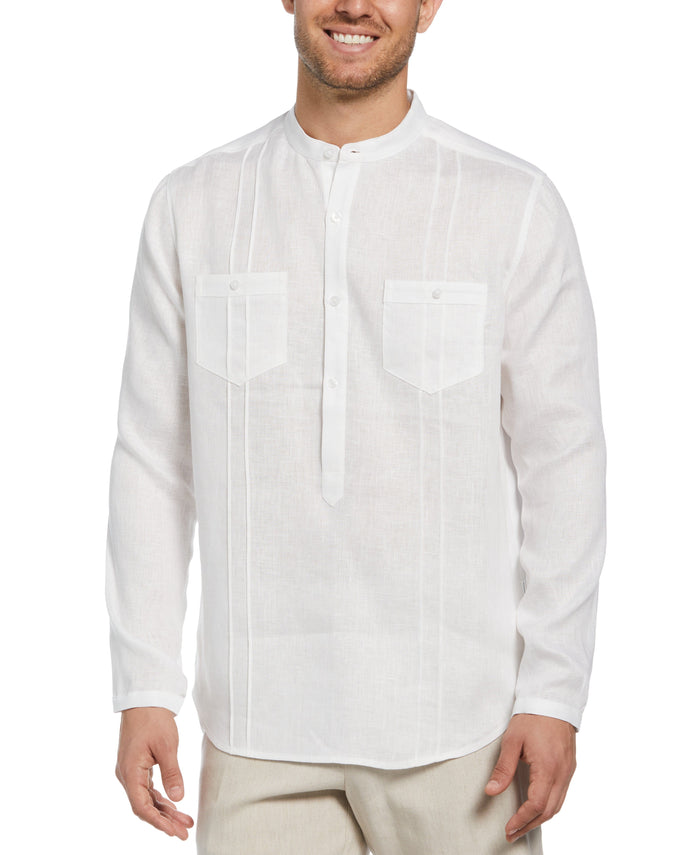 cubavera Two-Pocket Pintuck Popover Shirt Brilliant White