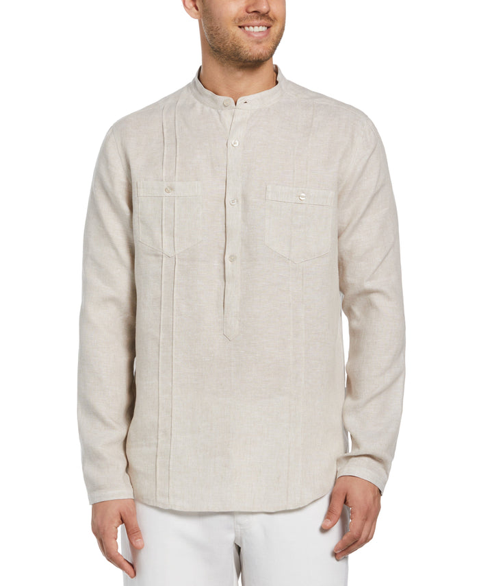 cubavera Two-Pocket Pintuck Popover Shirt Natural Linen