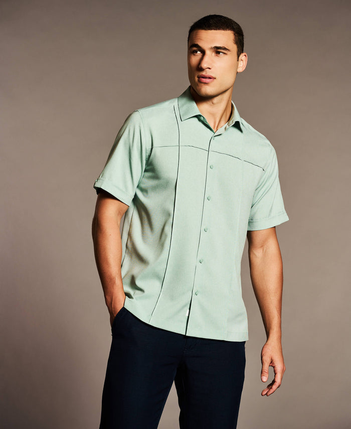Cubavera Two-Tone Cross Tuck Chambray Shirt Blue Surf