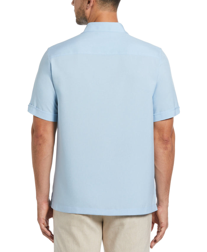 Cubavera Two-Tone Cross Tuck Chambray Shirt Cerulean