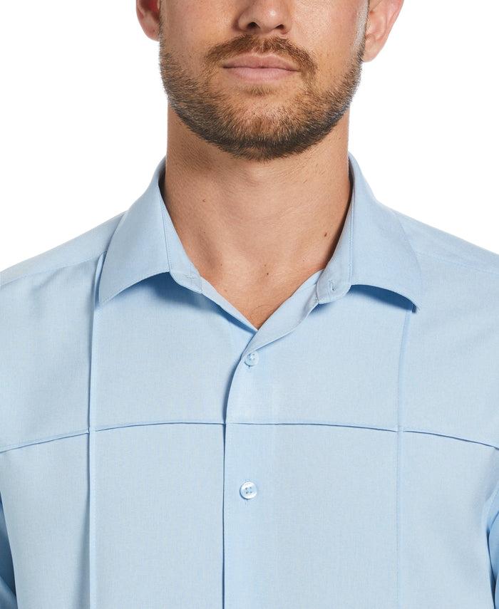 Cubavera Two-Tone Cross Tuck Chambray Shirt Cerulean