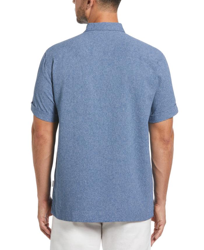 Cubavera Two-Tone Cross Tuck Chambray Shirt Estate Blue