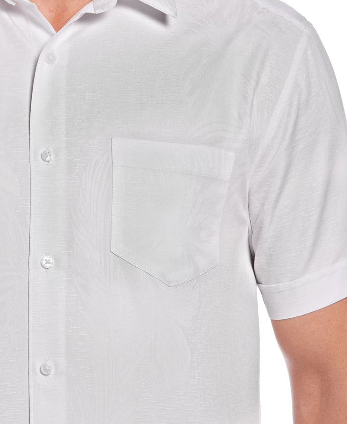 Cubavera Two-Tone One Pocket Floral Print Shirt Brilliant White