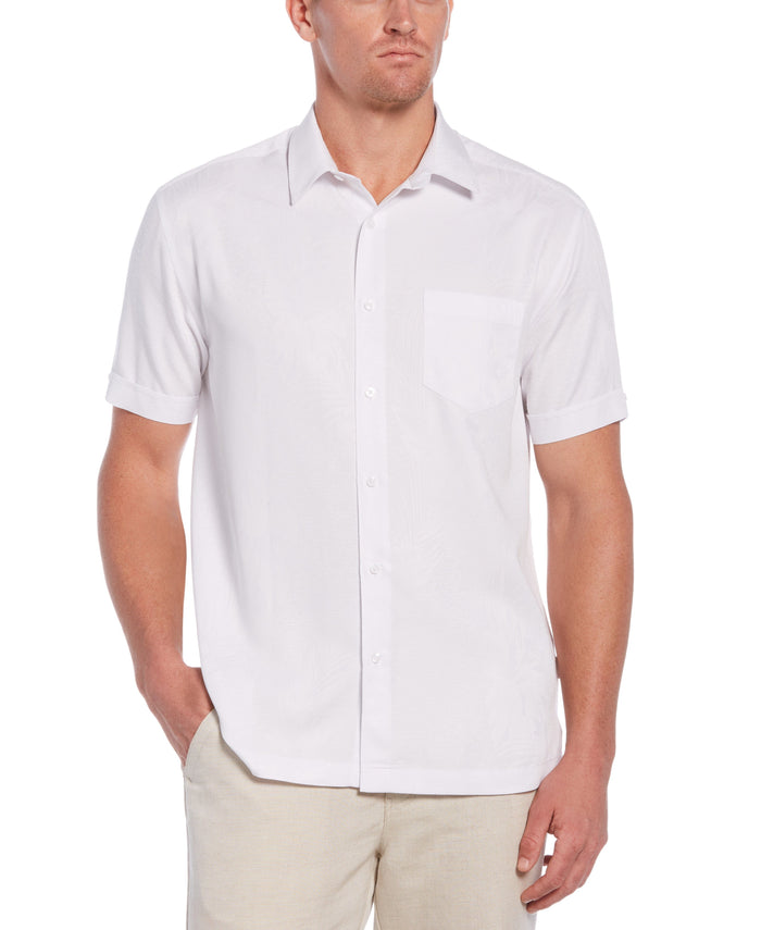 cubavera Two-Tone One Pocket Floral Print Shirt Brilliant White