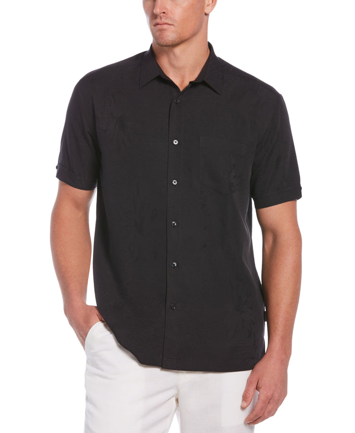 cubavera Two-Tone One Pocket Floral Print Shirt Jet Black