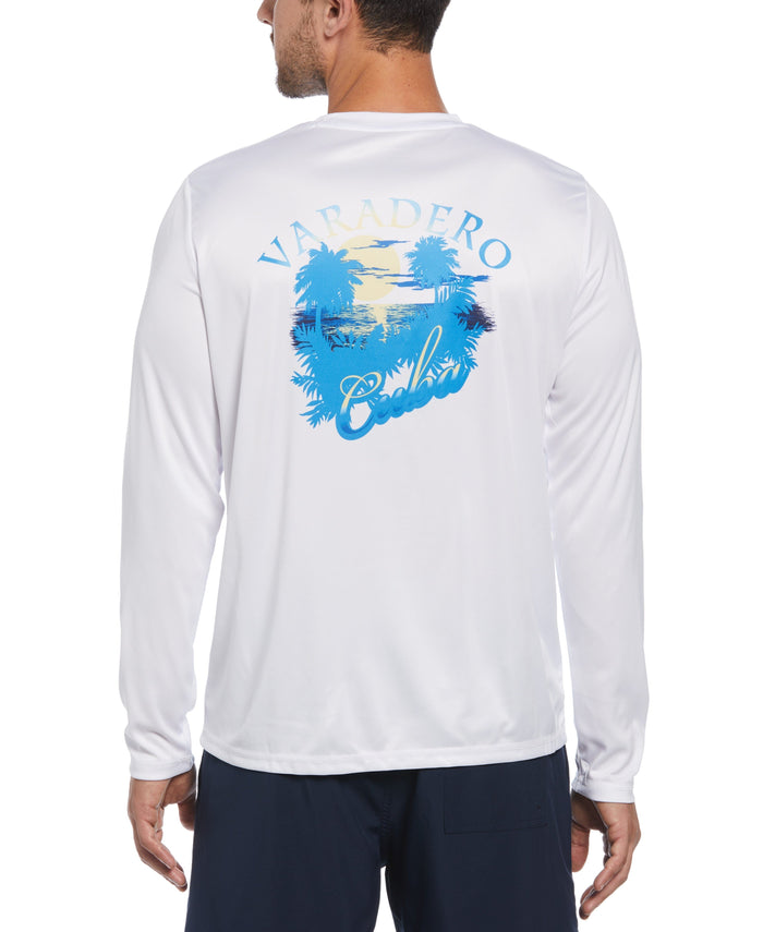 Cubavera Varadero Cuba Print Sun Protection Shirt Brilliant White