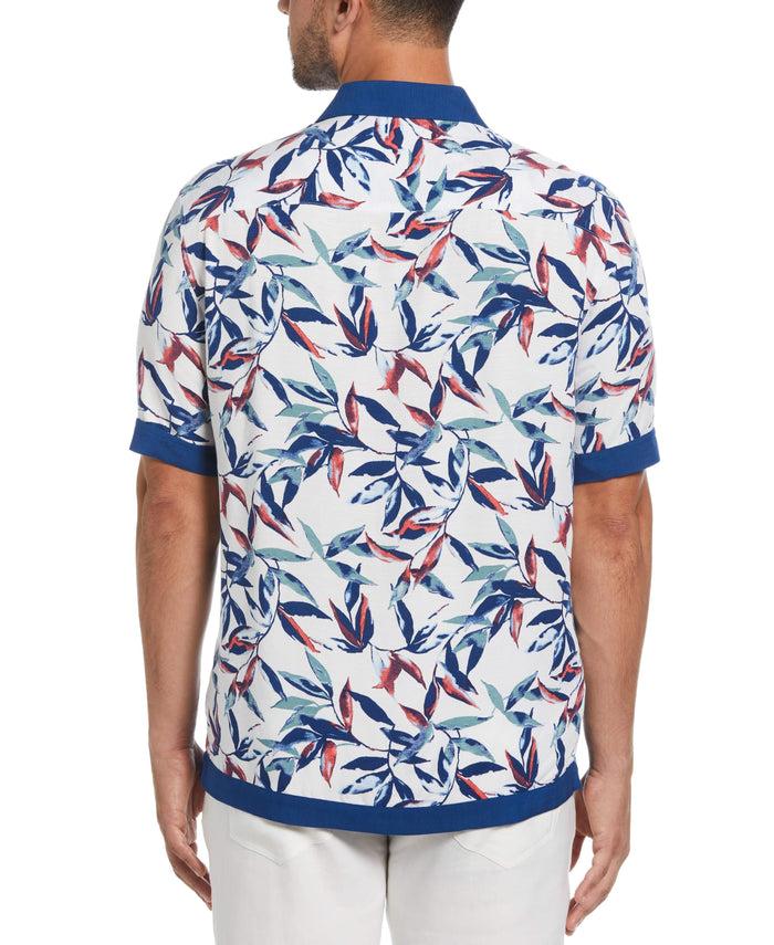 Cubavera Watercolor Leaf Print Textured Shirt Brilliant White