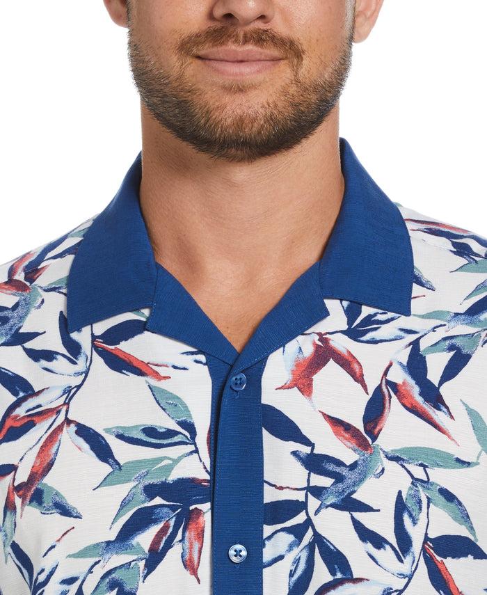 Cubavera Watercolor Leaf Print Textured Shirt Brilliant White