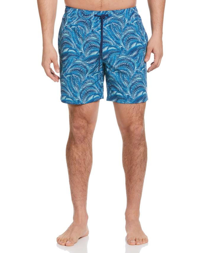 cubavera Wave Print 7" Swim Trunks Mediterranian Blue