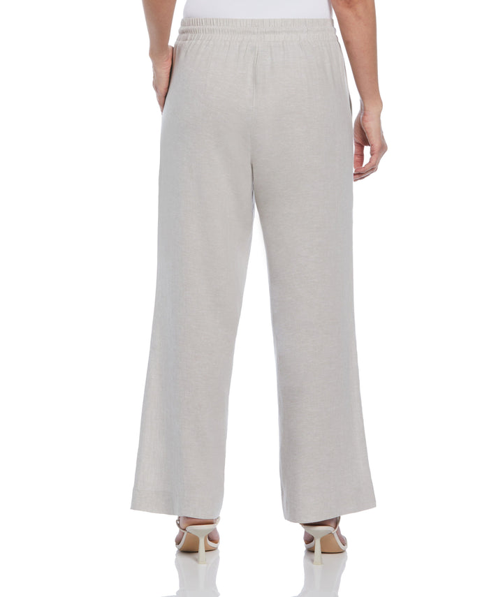 Cubavera Women's Cross Dyed Linen Blend Wide Leg Drawstring Pant Natural