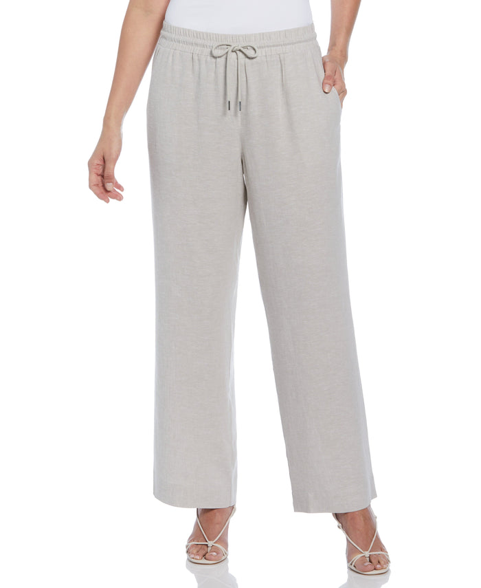 Cubavera Women's Cross Dyed Linen Blend Wide Leg Drawstring Pant Natural