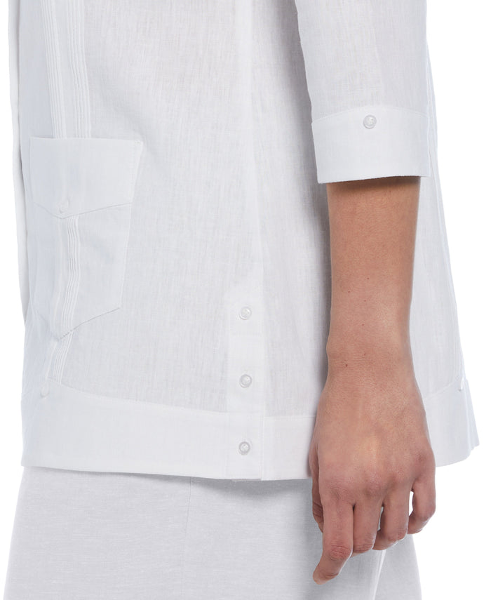 Cubavera Women's Linen Blend Guayabera Shirt - White Brilliant White