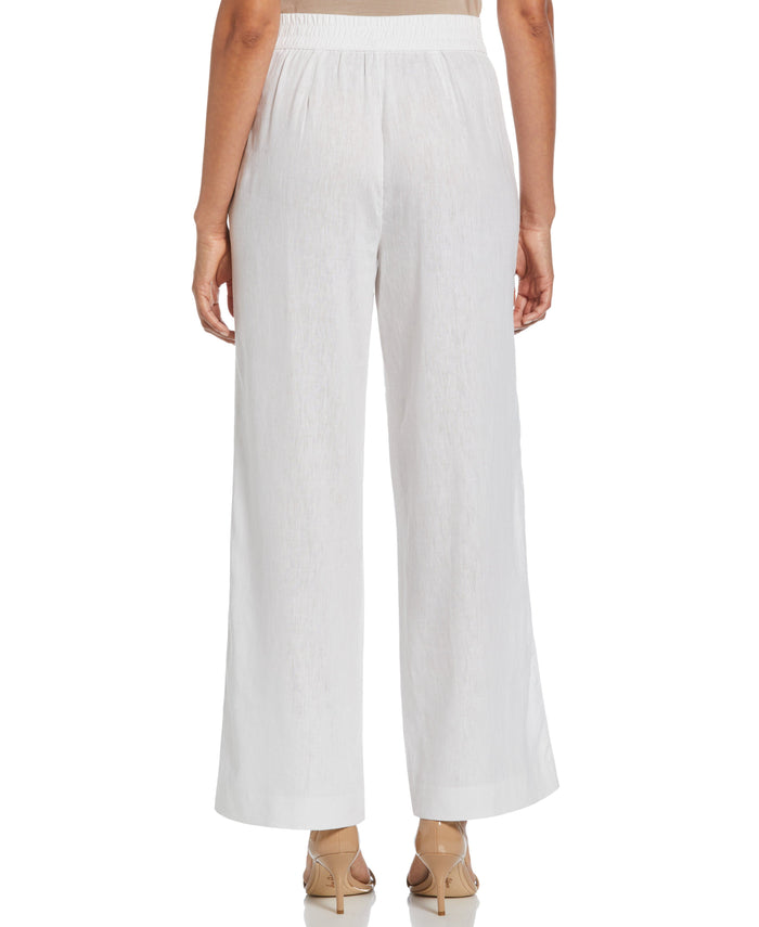 Cubavera Women's Linen Blend Wide Leg Flat Front Pant Brilliant White