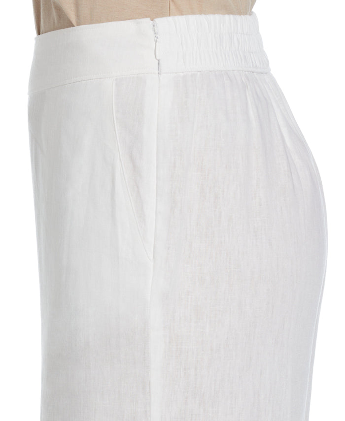 Cubavera Women's Linen Blend Wide Leg Flat Front Pant Brilliant White