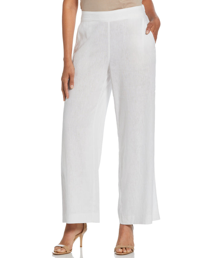 cubavera Women's Linen Blend Wide Leg Flat Front Pant Brilliant White
