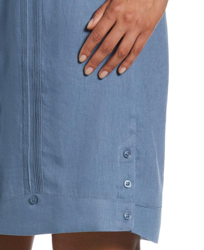 Cubavera Women's Solid Two-Pocket Linen Blend Guayabera Dress Captains Blue