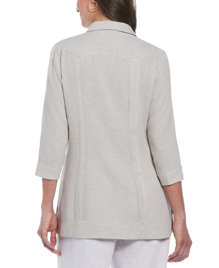 Cubavera Women's Two-Tone Linen Blend Guayabera Shirt - Beige Natural