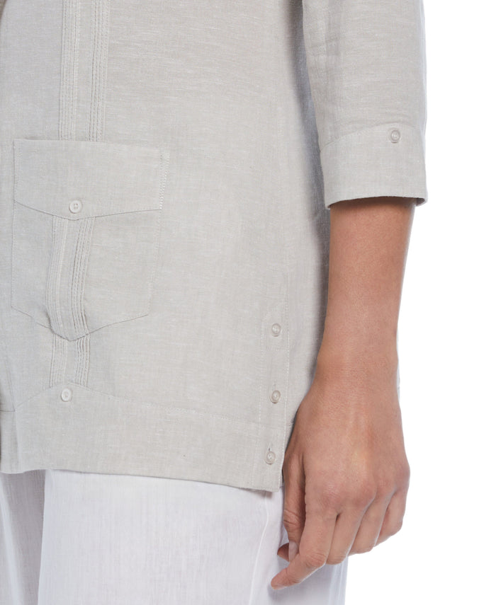 Cubavera Women's Two-Tone Linen Blend Guayabera Shirt - Beige Natural