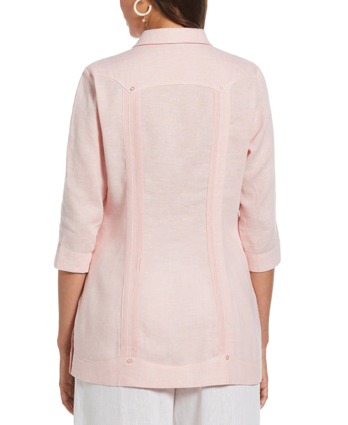 Cubavera Women's Two-Tone Linen Blend Guayabera Shirt - Pink Silver Pink