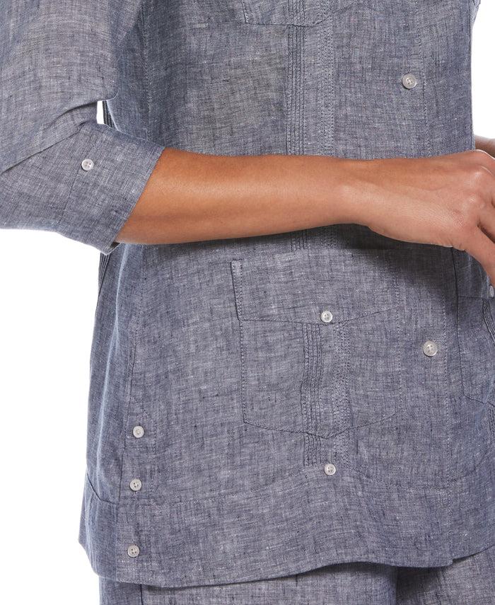 Cubavera Women's Two-Tone Linen Guayabera Shirt Indigo
