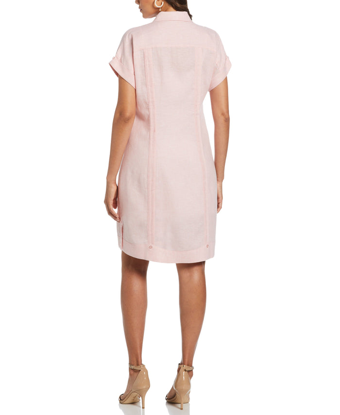 Cubavera Women's Two-Tone Two-Pocket Linen Blend Guayabera Dress Silver Pink