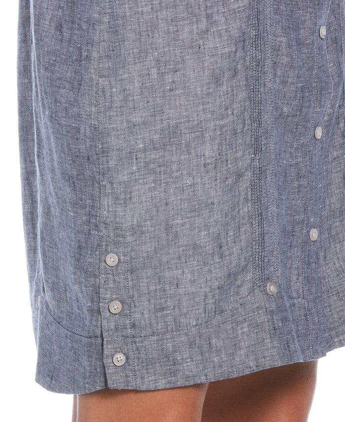 Cubavera Women's Two-Tone Two-Pocket Linen Guayabera Dress Indigo
