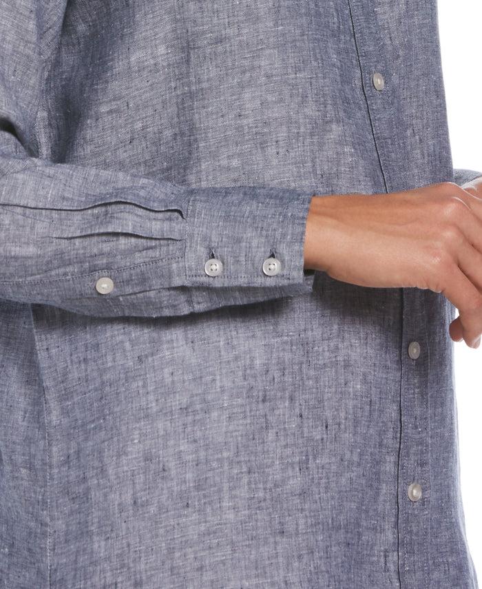 Cubavera Women's Two-Tone Yarn-Dyed Linen Blouse Indigo