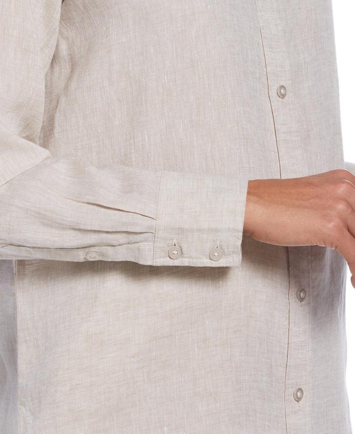 Cubavera Women's Two-Tone Yarn-Dyed Linen Blouse Natural