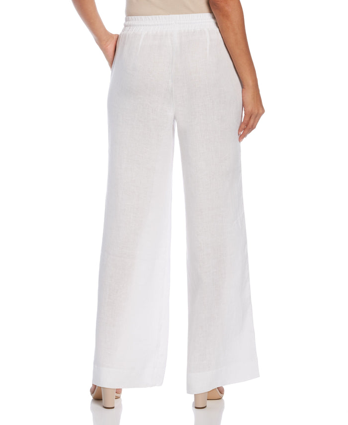 Cubavera Women's Wide Leg Drawstring Linen Pant White
