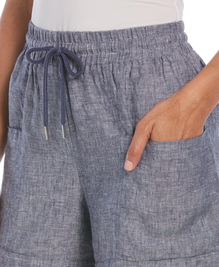 Cubavera Women's Wide Leg Drawstring Linen Short Indigo