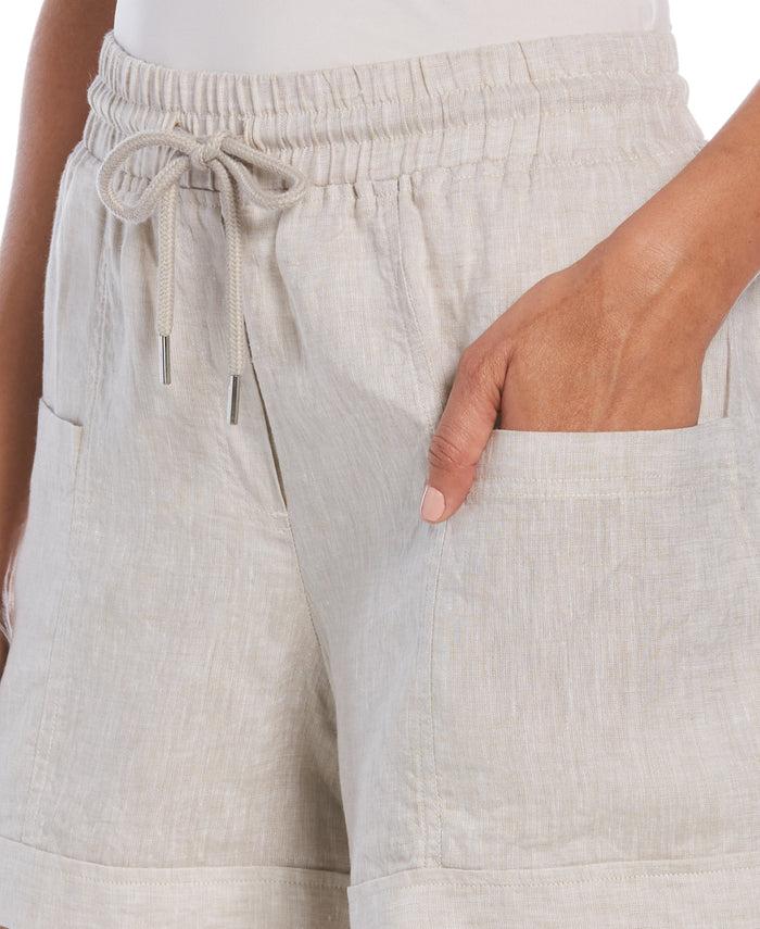 Cubavera Women's Wide Leg Drawstring Linen Short Natural