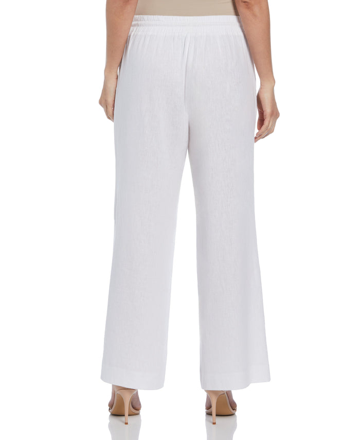 Cubavera Women's Wide Leg Linen Blend Drawstring Pant Brilliant White