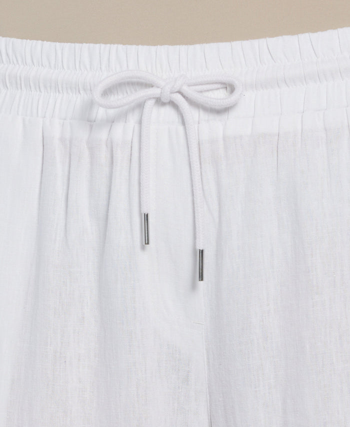Cubavera Women's Wide Leg Linen Blend Drawstring Pant Brilliant White
