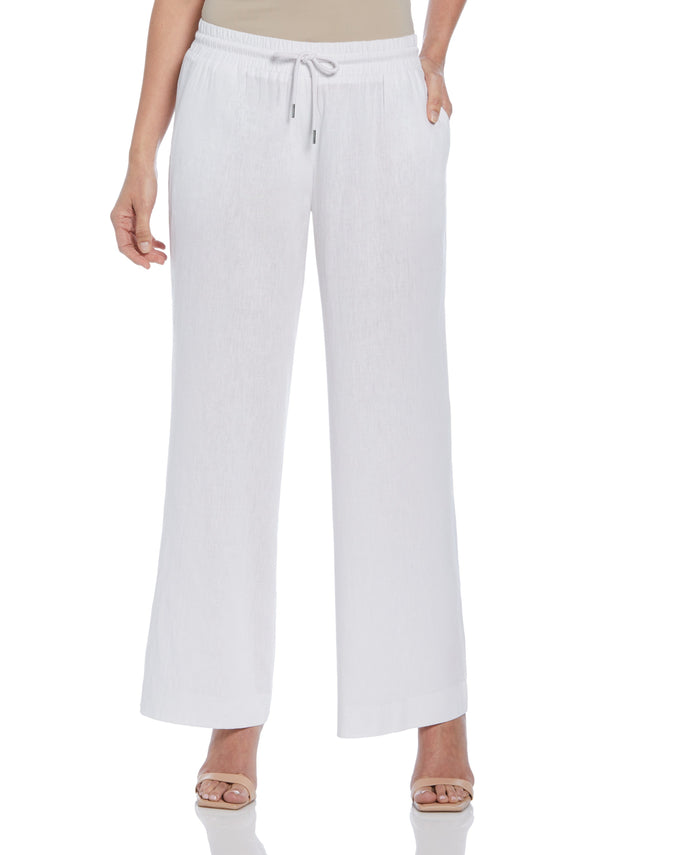 cubavera Women's Wide Leg Linen Blend Drawstring Pant Brilliant White