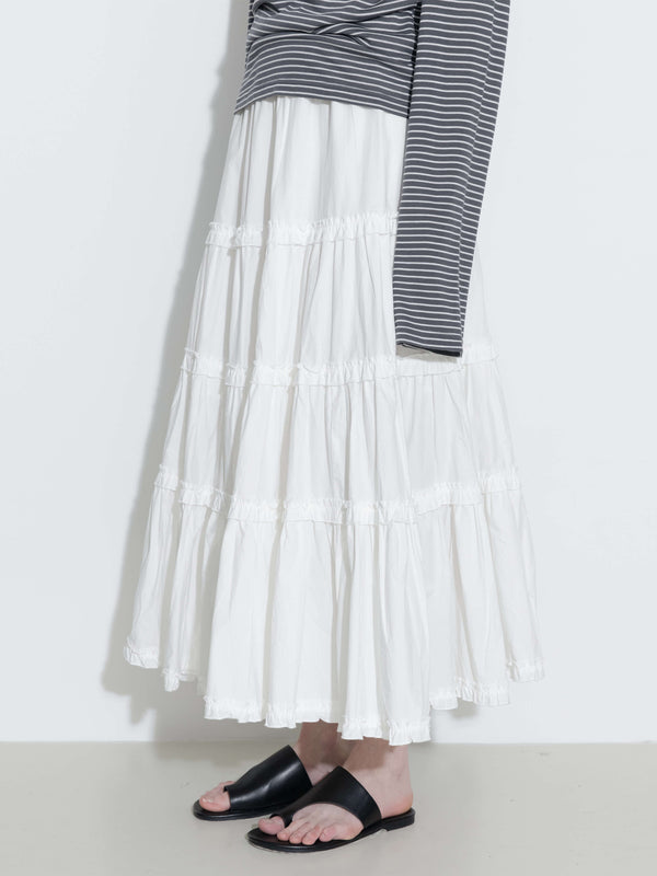 Cubic 100% Cotton A-line Ruffled White Cake Skirt White