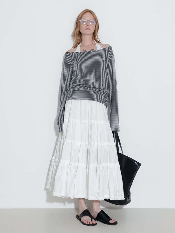 Cubic 100% Cotton A-line Ruffled White Cake Skirt White