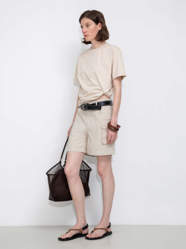 Cubic 100% Cotton Casual Utility Straight-Leg Shorts Beige