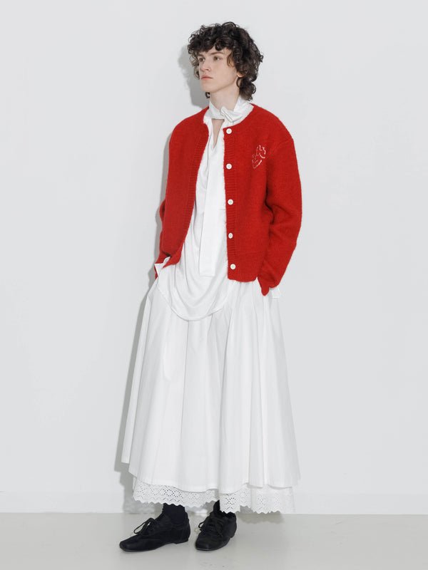 Cubic 100% Cotton Double Layer Lace A-Line Skirt White