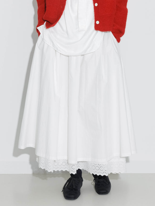 Cubic 100% Cotton Double Layer Lace A-Line Skirt White