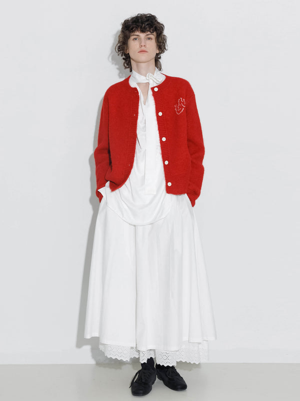 Cubic 100% Cotton Double Layer Lace A-Line Skirt White