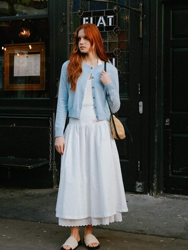 cubic 100% Cotton Double Layer Lace A-Line Skirt White