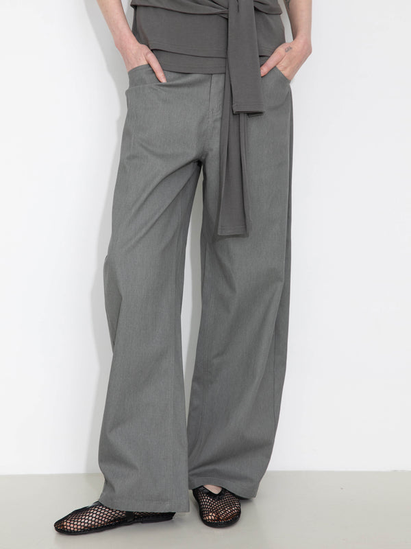 Cubic 100% Cotton Draped Oversized Wide-Leg Casual Pants Gray